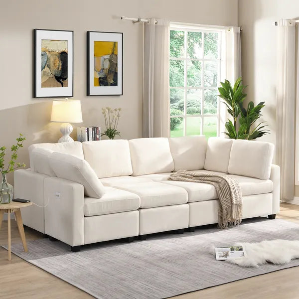 103" Sectional Sofa Couch Sofa Bed U-shaped Sofa with Two Movable Ottoman and Three USB Ports for Living Room