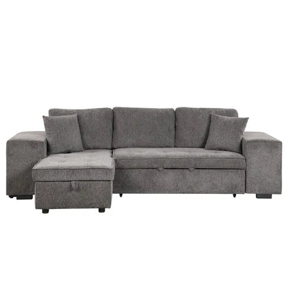 104.5" Pull Out Sleeper Sofa Reversible L-Shape 3 Seat Sectional Couch with Storage Chaise and 2 Stools for Living Room Furniture Set