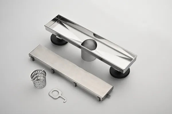 12 Inches Linear Shower Drain with Removable Cover, 304 Stainless Shower Drain Included Hair Strainer and Leveling Feet