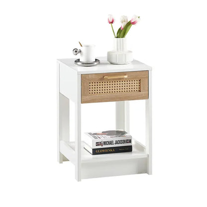 15.75" Rattan End table with drawer, Modern nightstand, side table for living roon, bedroom