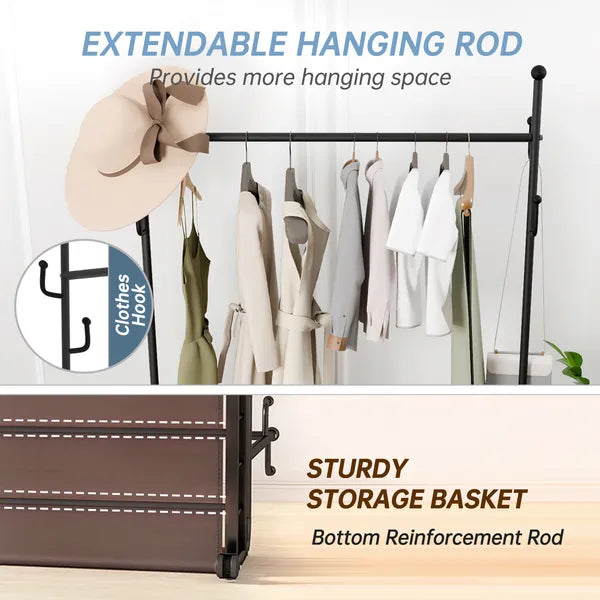 1pc, Clothes Racks for Hanging Heavy Duty Clothes Rack Clothes Rolling Clothes Rack, Free Standing Towel Racks for Bathroom, With Storage Basket