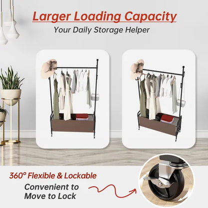 1pc, Clothes Racks for Hanging Heavy Duty Clothes Rack Clothes Rolling Clothes Rack, Free Standing Towel Racks for Bathroom, With Storage Basket