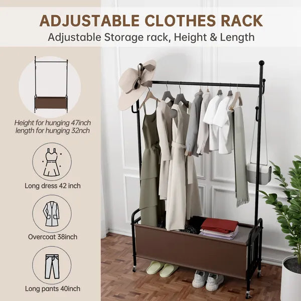 1pc, Clothes Racks for Hanging Heavy Duty Clothes Rack Clothes Rolling Clothes Rack, Free Standing Towel Racks for Bathroom, With Storage Basket