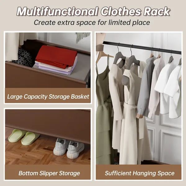 1pc, Clothes Racks for Hanging Heavy Duty Clothes Rack Clothes Rolling Clothes Rack, Free Standing Towel Racks for Bathroom, With Storage Basket