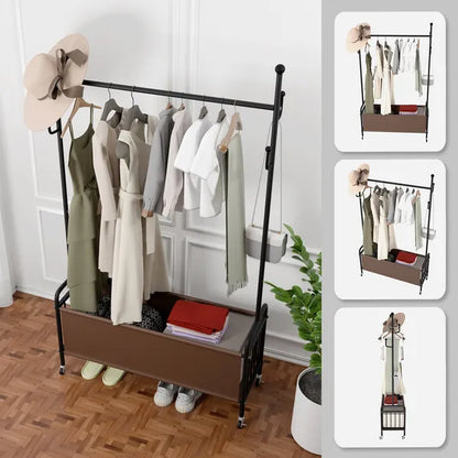 1pc, Clothes Racks for Hanging Heavy Duty Clothes Rack Clothes Rolling Clothes Rack, Free Standing Towel Racks for Bathroom, With Storage Basket