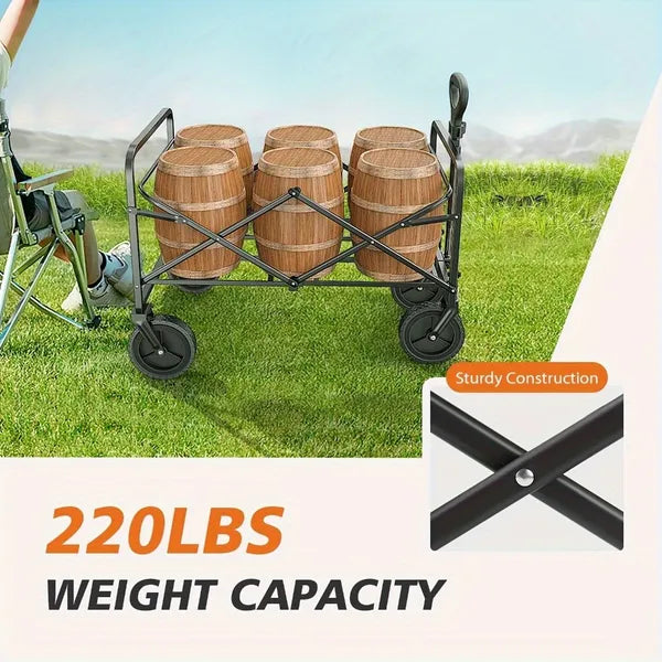 1pc Collapsible Foldable Wagon Cart, 220LBS Heavy Duty Utility Garden Cart With All-Terrain Wheels For Beach, Lawn, Sports, Camping, Black, 30"