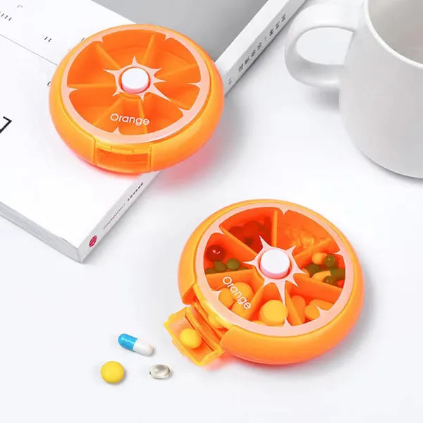 1pc Cute Fruit Shape Medicine Box; Portable Rotating Pill Box For Outdoor Travel Camping Household