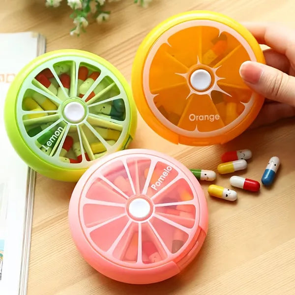 1pc Cute Fruit Shape Medicine Box; Portable Rotating Pill Box For Outdoor Travel Camping Household