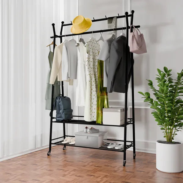 1pc, Free Standing Metal Towel Stand with Storage Shelf and Wheel for Extra Large Towel Blanket Drying, Metal Towel Drying Rack and Blanket Holder