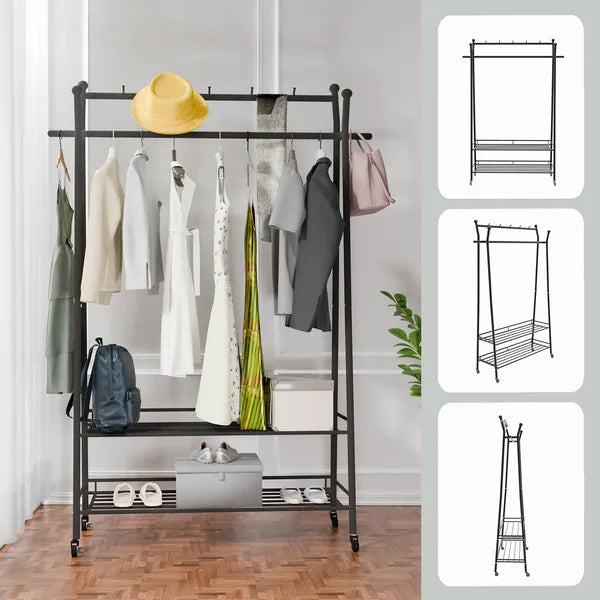 1pc, Free Standing Metal Towel Stand with Storage Shelf and Wheel for Extra Large Towel Blanket Drying, Metal Towel Drying Rack and Blanket Holder