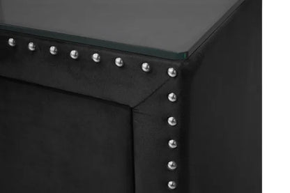 1pc Glam Style Five Drawers Chest Fabric Upholstered Nailhead Tufted Tempered Glass Wood Metal Fabric Bedroom Furniture