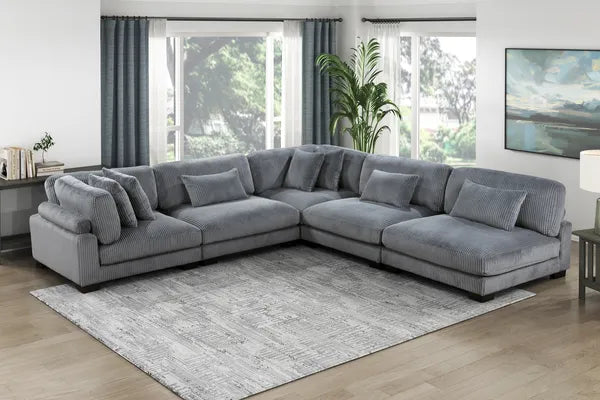 1pc Modern Living Room Furniture Modular Corner Seat Plush Gray Corduroy Fabric Upholstery Plywood Frame, Matching Pillows