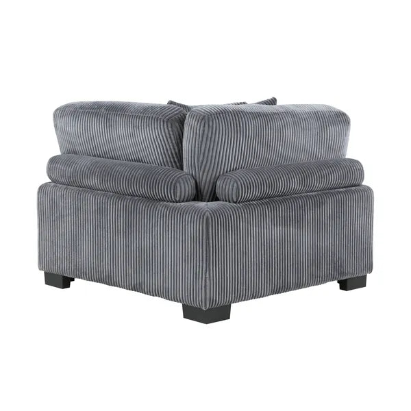 1pc Modern Living Room Furniture Modular Corner Seat Plush Gray Corduroy Fabric Upholstery Plywood Frame, Matching Pillows