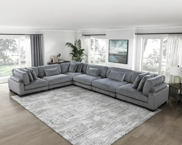 1pc Modern Living Room Furniture Modular Corner Seat Plush Gray Corduroy Fabric Upholstery Plywood Frame, Matching Pillows