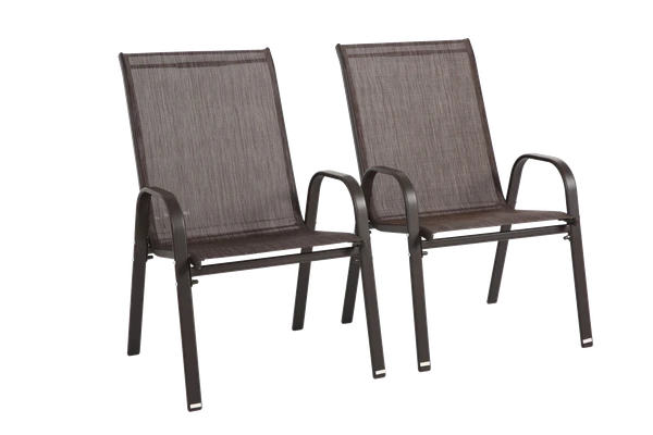 2 Piece Patio Chairs, Outdoor Camping Chairs with Breathable Textilene Fabric, Set of 2 Garden Chairs with Armrest High Backrest for Garden Patio Pool Beach Yard Space Saving ( Brown)