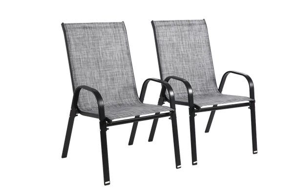 2 Piece Patio Chairs, Outdoor Camping Chairs with Breathable Textilene Fabric, Set of 2 Garden Chairs with Armrest High Backrest for Garden Patio Pool Beach Yard Space Saving ( Grey)