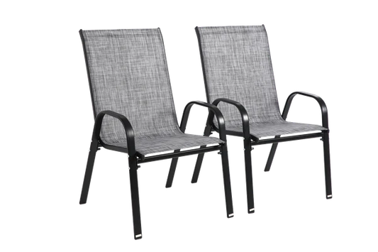 2 Piece Patio Chairs, Outdoor Camping Chairs with Breathable Textilene Fabric, Set of 2 Garden Chairs with Armrest High Backrest for Garden Patio Pool Beach Yard Space Saving ( Grey)