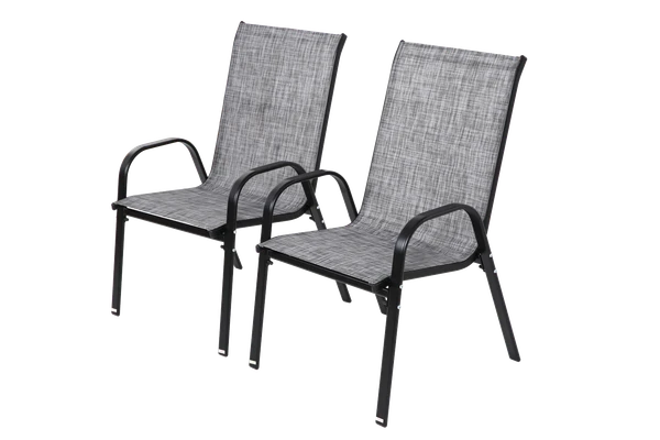 2 Piece Patio Chairs, Outdoor Camping Chairs with Breathable Textilene Fabric, Set of 2 Garden Chairs with Armrest High Backrest for Garden Patio Pool Beach Yard Space Saving ( Grey)