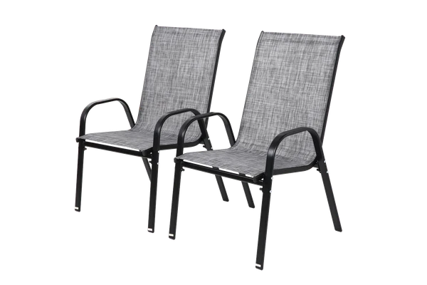 2 Piece Patio Chairs, Outdoor Camping Chairs with Breathable Textilene Fabric, Set of 2 Garden Chairs with Armrest High Backrest for Garden Patio Pool Beach Yard Space Saving ( Grey)