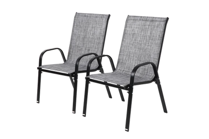 2 Piece Patio Chairs, Outdoor Camping Chairs with Breathable Textilene Fabric, Set of 2 Garden Chairs with Armrest High Backrest for Garden Patio Pool Beach Yard Space Saving ( Grey)