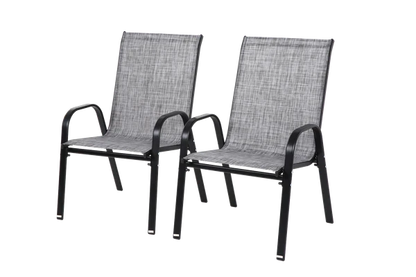 2 Piece Patio Chairs, Outdoor Camping Chairs with Breathable Textilene Fabric, Set of 2 Garden Chairs with Armrest High Backrest for Garden Patio Pool Beach Yard Space Saving ( Grey)