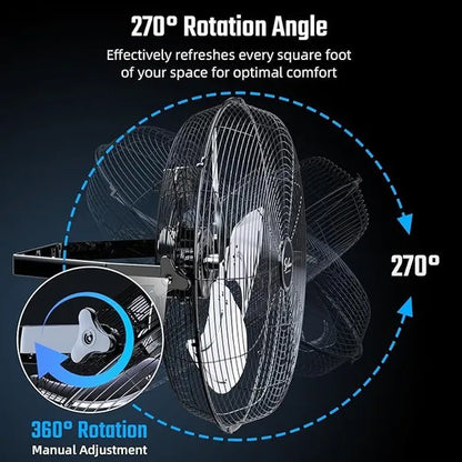 20 Inch High Velocity 3 Speed, Black Wall-Mount Fan