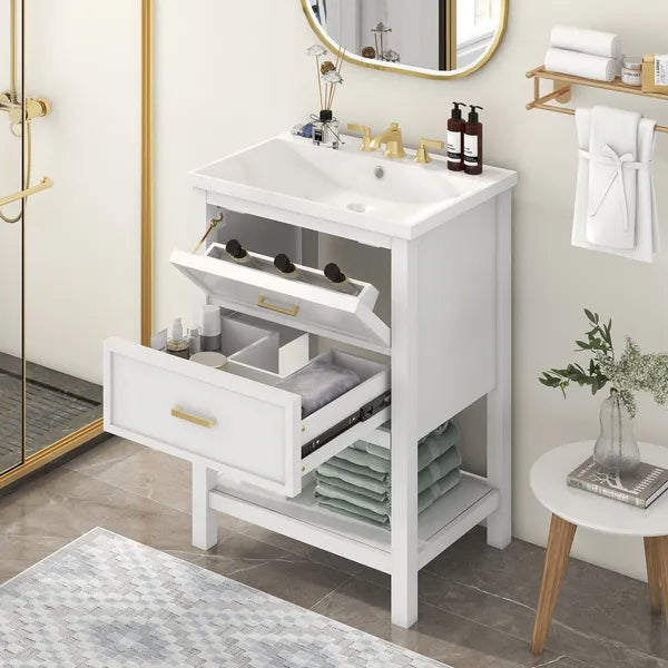 24'' Bathroom Vanity with Top Sink, Modern Bathroom Storage Cabinet with 2 Drawers, Single Sink Bathroom Vanity