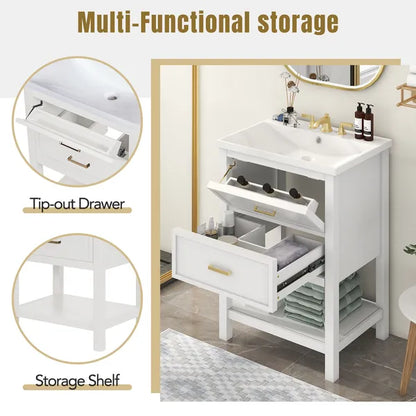 24'' Bathroom Vanity with Top Sink, Modern Bathroom Storage Cabinet with 2 Drawers, Single Sink Bathroom Vanity