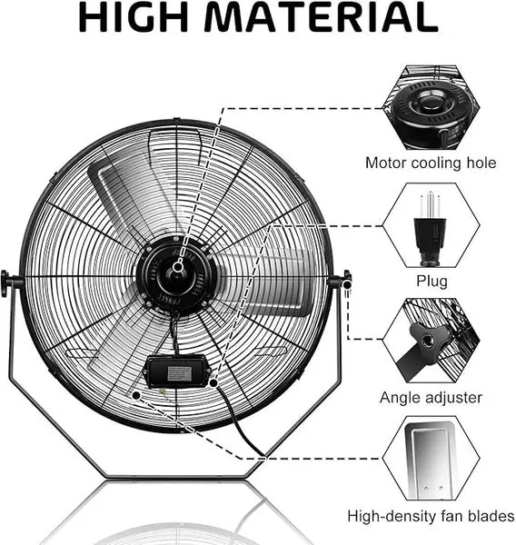 24 Inch Industrial Wall Mount Fan, 3 Speed Commercial Ventilation Metal Fan for Warehouse, Greenhouse, Workshop, Patio, Factory and Basement - High Velocity, black