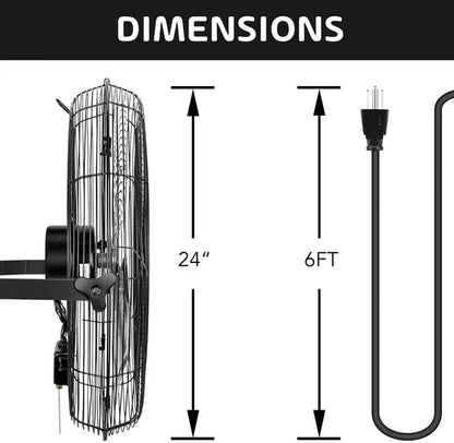 24 Inch Industrial Wall Mount Fan, 3 Speed Commercial Ventilation Metal Fan for Warehouse, Greenhouse, Workshop, Patio, Factory and Basement - High Velocity, black