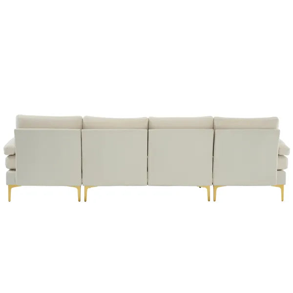 280*130*85 U-Shaped 4-Seat Linen Seat Frame Wooden Frame Back Iron Frame Golden Feet Indoor Modular Sofa Beige