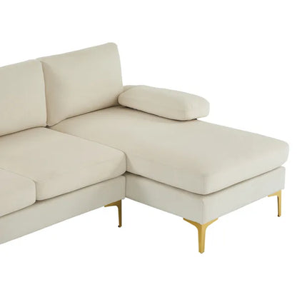 280*130*85 U-Shaped 4-Seat Linen Seat Frame Wooden Frame Back Iron Frame Golden Feet Indoor Modular Sofa Beige