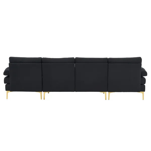 280*130*85 U-Shaped 4-Seat Linen Seat Frame Wooden Frame Back Iron Frame Golden Feet Indoor Modular Sofa Black