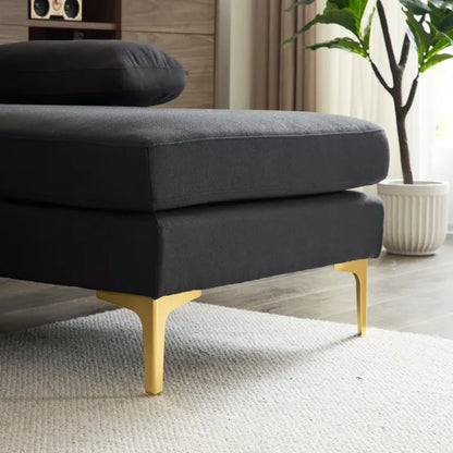 280*130*85 U-Shaped 4-Seat Linen Seat Frame Wooden Frame Back Iron Frame Golden Feet Indoor Modular Sofa Black