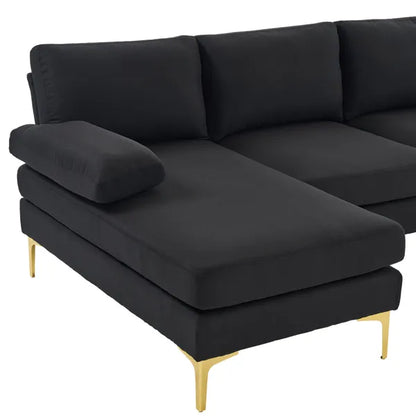 280*130*85 U-Shaped 4-Seat Linen Seat Frame Wooden Frame Back Iron Frame Golden Feet Indoor Modular Sofa Black