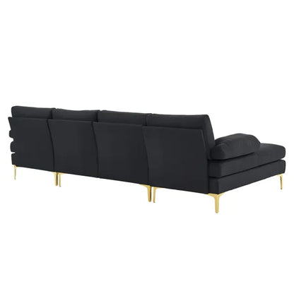 280*130*85 U-Shaped 4-Seat Linen Seat Frame Wooden Frame Back Iron Frame Golden Feet Indoor Modular Sofa Black