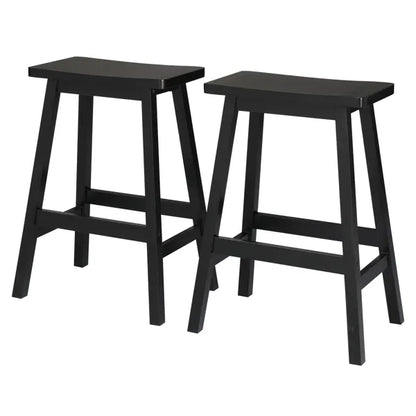 2pcs Pine Wood Saddle Seat Bar Stool Black