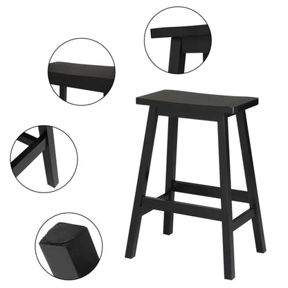 2pcs Pine Wood Saddle Seat Bar Stool Black