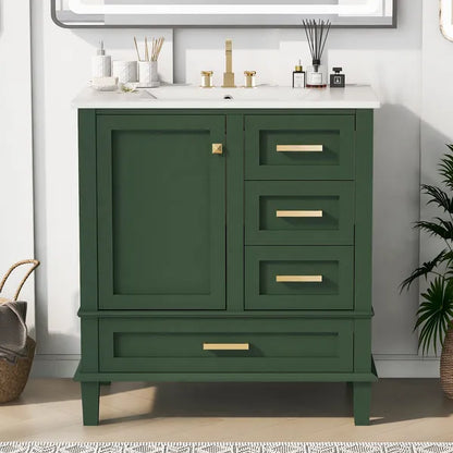 30" Bathroom Vanity , Modern Bathroom Cabinet with Sink Combo Set, Bathroom Storage Cabinet with a Soft Closing Door and 3 Drawers, Solid Wood Frame