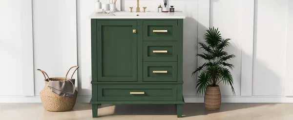 30" Bathroom Vanity , Modern Bathroom Cabinet with Sink Combo Set, Bathroom Storage Cabinet with a Soft Closing Door and 3 Drawers, Solid Wood Frame