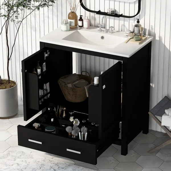 30" Bathroom Vanity with Single Sink, Combo Cabinet Undermount Sink, Bathroom Storage Cabinet with 2 Doors and a Drawer, Soft Closing, Multifunctional Storage, Solid Wood Frame