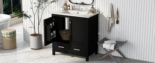 30" Bathroom Vanity with Single Sink, Combo Cabinet Undermount Sink, Bathroom Storage Cabinet with 2 Doors and a Drawer, Soft Closing, Multifunctional Storage, Solid Wood Frame