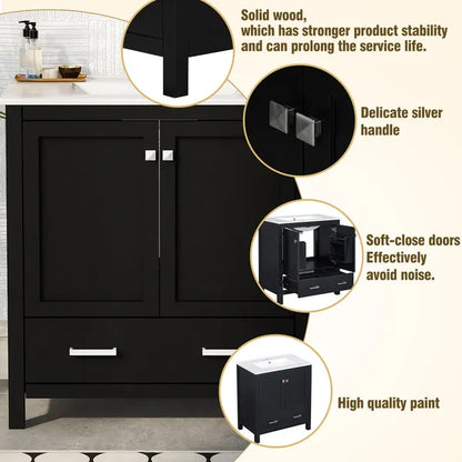 30" Bathroom Vanity with Single Sink, Combo Cabinet Undermount Sink, Bathroom Storage Cabinet with 2 Doors and a Drawer, Soft Closing, Multifunctional Storage, Solid Wood Frame