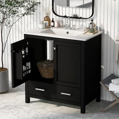 30" Bathroom Vanity with Single Sink, Combo Cabinet Undermount Sink, Bathroom Storage Cabinet with 2 Doors and a Drawer, Soft Closing, Multifunctional Storage, Solid Wood Frame