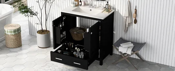 30" Bathroom Vanity with Single Sink, Combo Cabinet Undermount Sink, Bathroom Storage Cabinet with 2 Doors and a Drawer, Soft Closing, Multifunctional Storage, Solid Wood Frame