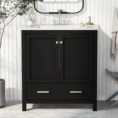 30" Bathroom Vanity with Single Sink, Combo Cabinet Undermount Sink, Bathroom Storage Cabinet with 2 Doors and a Drawer, Soft Closing, Multifunctional Storage, Solid Wood Frame