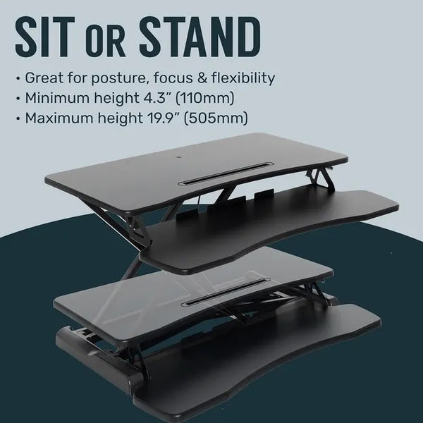 32 Inch Desk Converter, Height Adjustable Sit to Stand Riser, Dual Monitor and Laptop Workstation with Wide Keyboard Tray