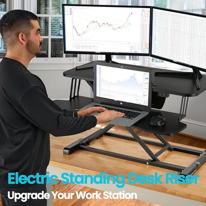 32 Inch Desk Converter, Height Adjustable Sit to Stand Riser, Dual Monitor and Laptop Workstation with Wide Keyboard Tray