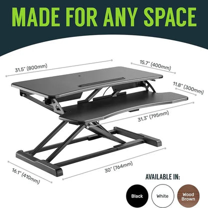 32 Inch Desk Converter, Height Adjustable Sit to Stand Riser, Dual Monitor and Laptop Workstation with Wide Keyboard Tray