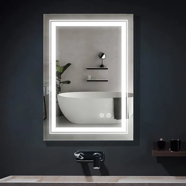 32*24 LED Lighted Bathroom Wall Mounted Mirror with High Lumen+Anti-Fog Separately Control+Dimmer Function